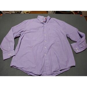 IZOD Button Down Shirt Men XL Purple Stripe Long Sleeve Preppy College Work